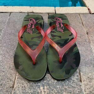 O'Neill Womens Camo Rubber Flat Heel Slip-On Flip Flops Slipper Green Size 7